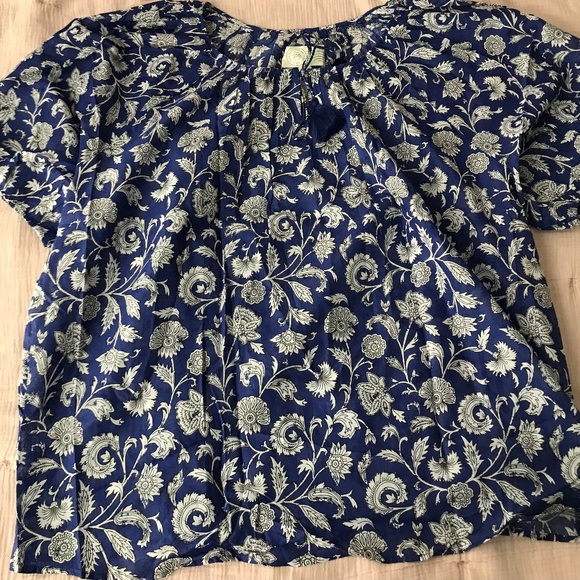 Destination 365 Printed Short-Sleeve Blouse - Blue (sz 2X) a599162 - Picture 2 of 3
